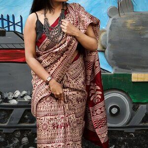 Women's Art Silk Kalamkari Print Saree With Blouse Piece